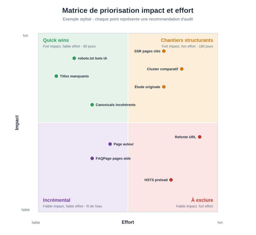 Auditer le SEO et le GEO d'une PME B2B SaaS 4 matrice impact effort